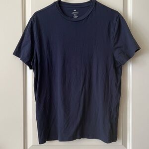 H&M Men's Dark Blue Crew Neck Short Sleeve Tee